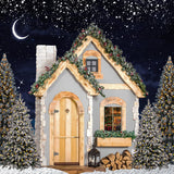 Starry Night Little House Xmas Tree Backdrop D999