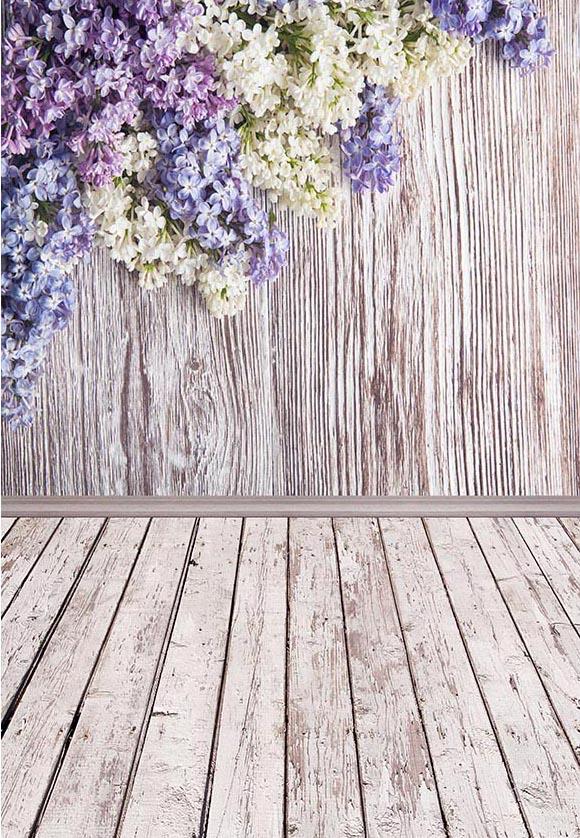 Lilac Flowers Violet Floral Wood Wall Photography backdrop UK F-2341