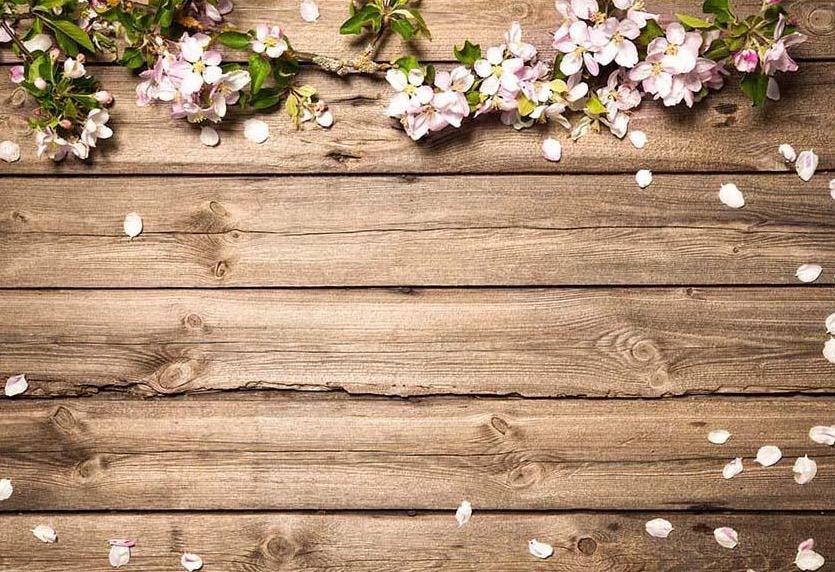 Brown Wood Texture Flowers Petals Photo Backdrop F-2428