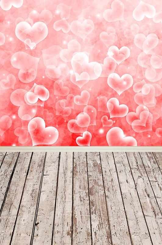 Valentine's Day Backdrop Love Heart With Wood Floor Background F-3013