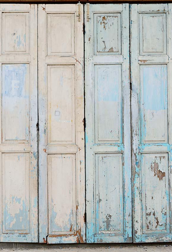 Old Blue and White Wooden Door Photography Backdrop UK Floor-171