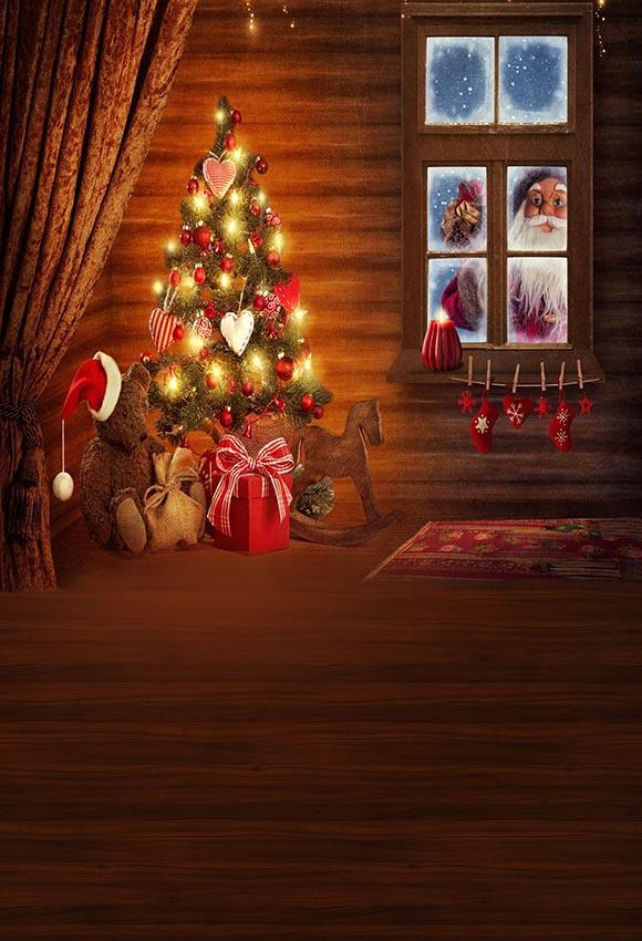 Santa Claus Christmas Tree Decoration Photography Backdrop G-022