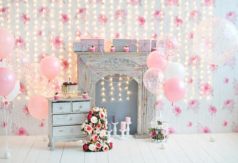 Birthday Party Background Balloons Backdrop Pink Backdrops G-041