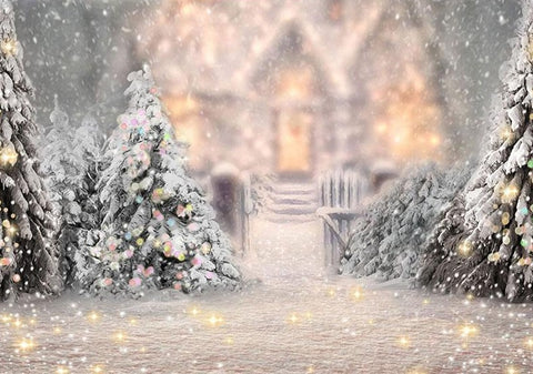 Winter Snow Christmas Tree Bokeh Photo Studio Backdrop G-1194