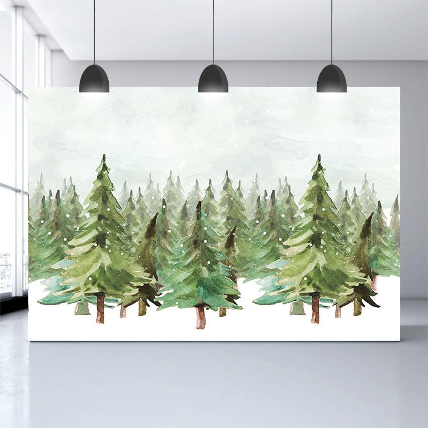 Christmas Trees backdrop UK Watercolor Painting Snow backdrop UK for Photography G-1202