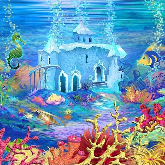 Cartoon Under The Sea Castle Fish Backdrop UK for Photos G-497