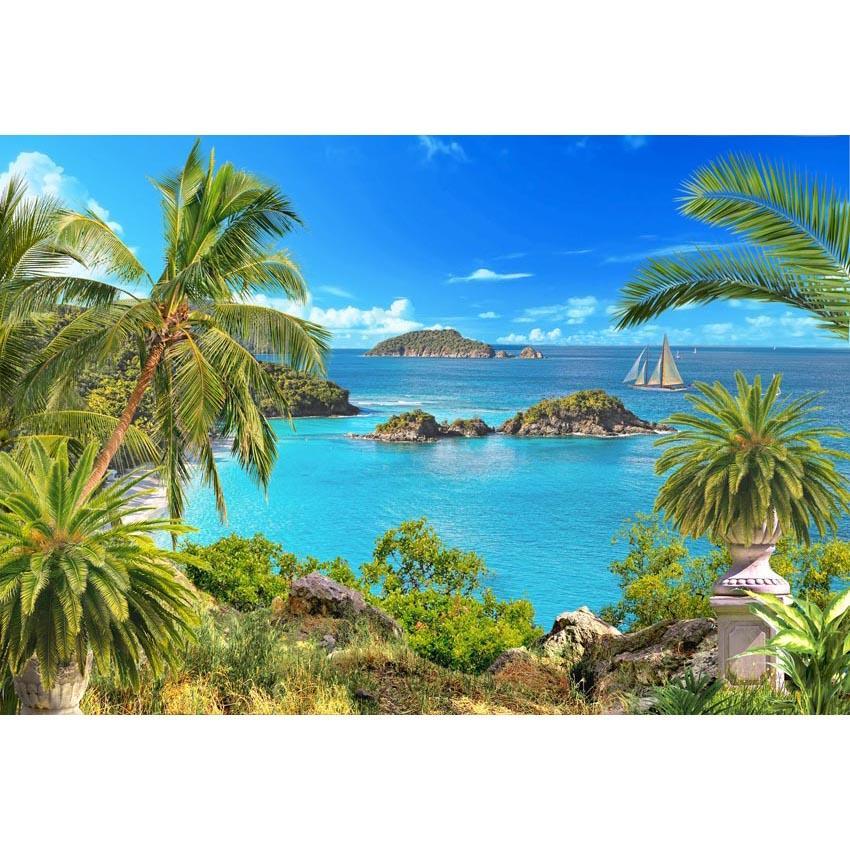 Coconut Tree Beach Ocean Photo Backdrop G-582