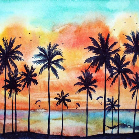 Summer Beach Sunset Coconut Tree Photo Booth Backdrop  GA-78