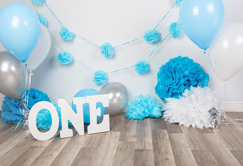 Flower Wall Ballons Blue Background backdrop UK for Baby Boy Photography GX-1036