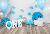 Flower Wall Ballons Blue Background backdrop UK for Baby Boy Photography GX-1036