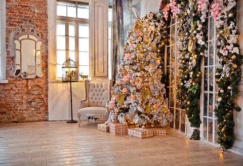 Christmas Window Room Decoration Flowers backdrop UK for Photo Studio GX-1090