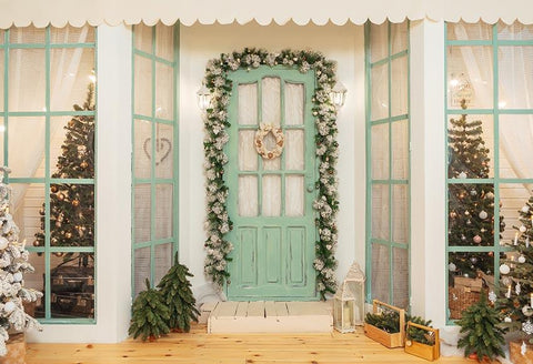 Christmas Trees Window Door Decoration backdrop UK for Photography GX-1094