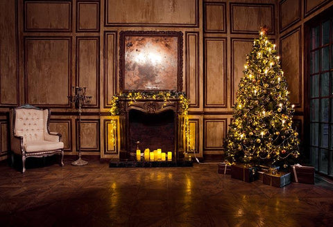 Classicalist Christmas Tree Fireplace Interior Room Decoration backdrop UK GX-1099