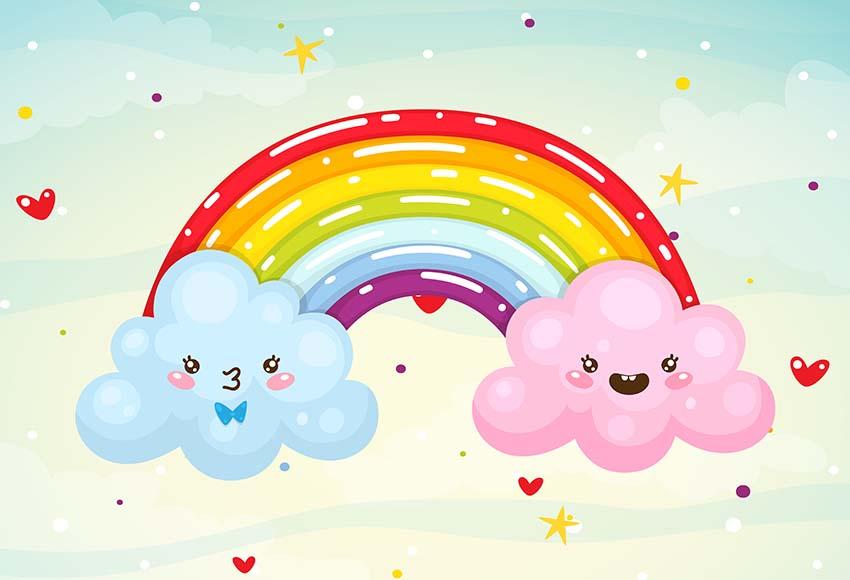 Colorful Sky Rainbow Cute Blue and Pink Clouds Backdrop for Photo Booth
