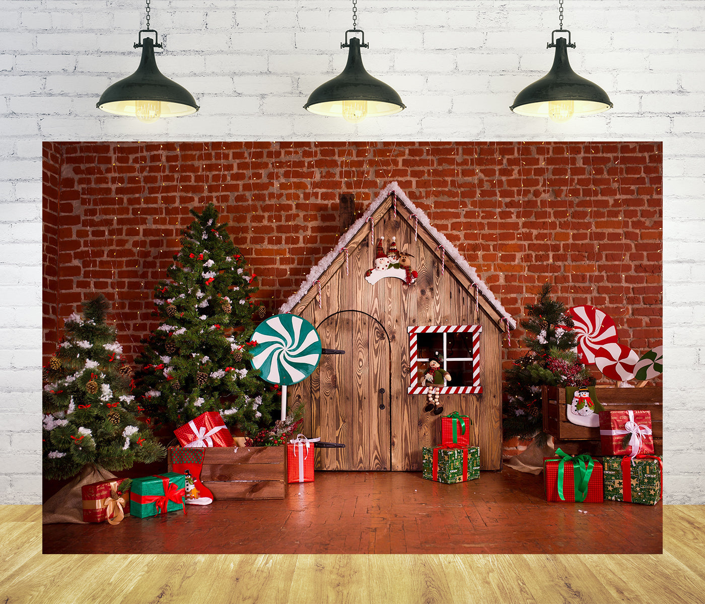 Christmas Wooden House Candy Photography Backdrop HC101501