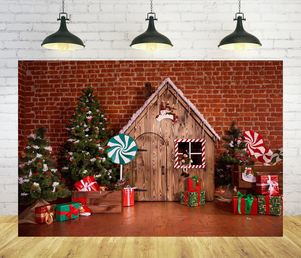 Christmas Wooden House Candy Photography Backdrop HC101501 – Dbackdropcouk