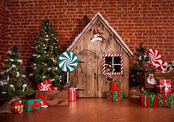 Christmas Wooden House Candy Photography Backdrop HC101501