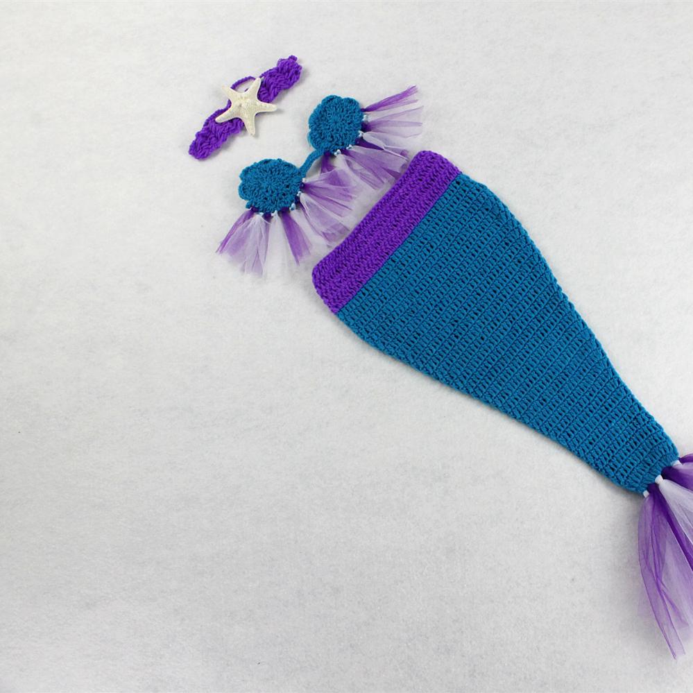 Newborn Baby Girl Costume Knitted Photography Props Mermaid Headband Bra Tail