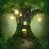 Baby Backdrop UK Cartoon Fairytale Backdrop UK Big Tree Wood House Backgrounds J03524