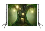 Baby Backdrop UK Cartoon Fairytale Backdrop UK Big Tree Wood House Backgrounds J03524