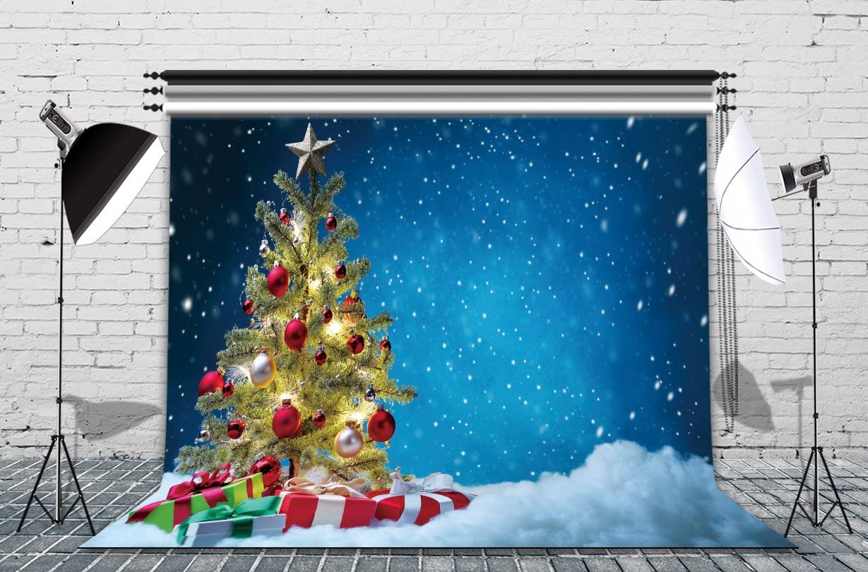 Christmas Tree Blue Background Snow  Photography Backdrop uk KAT-186