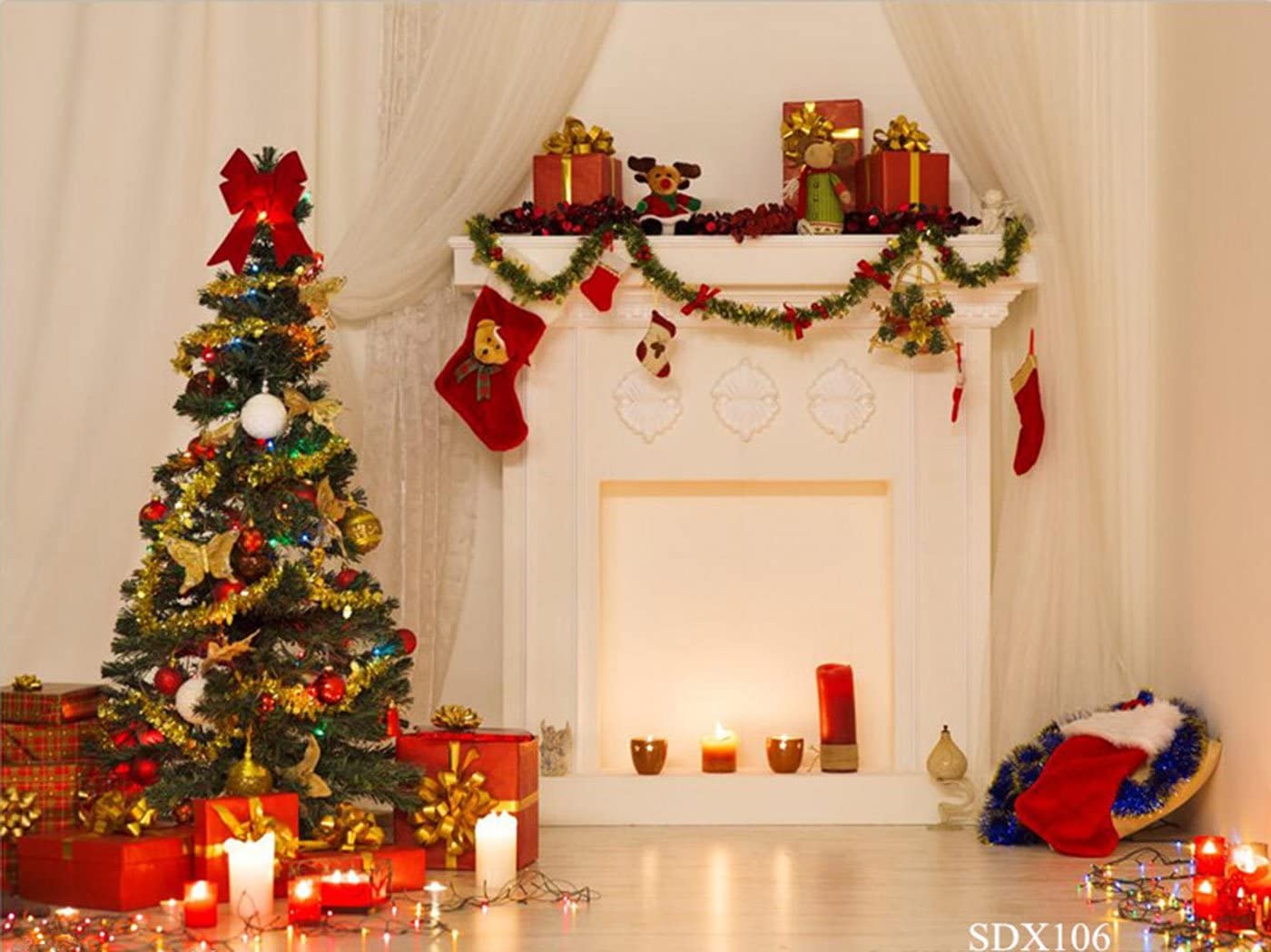 Backdrop Christmas Tree Fireplace Backdrop for Decorations