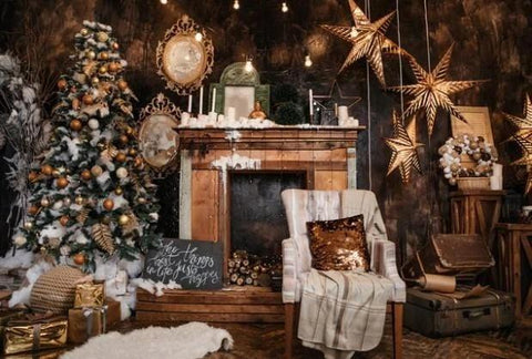 Fireplace Christmas Tree Socks Photo Studio Backdrop UK KAT-20