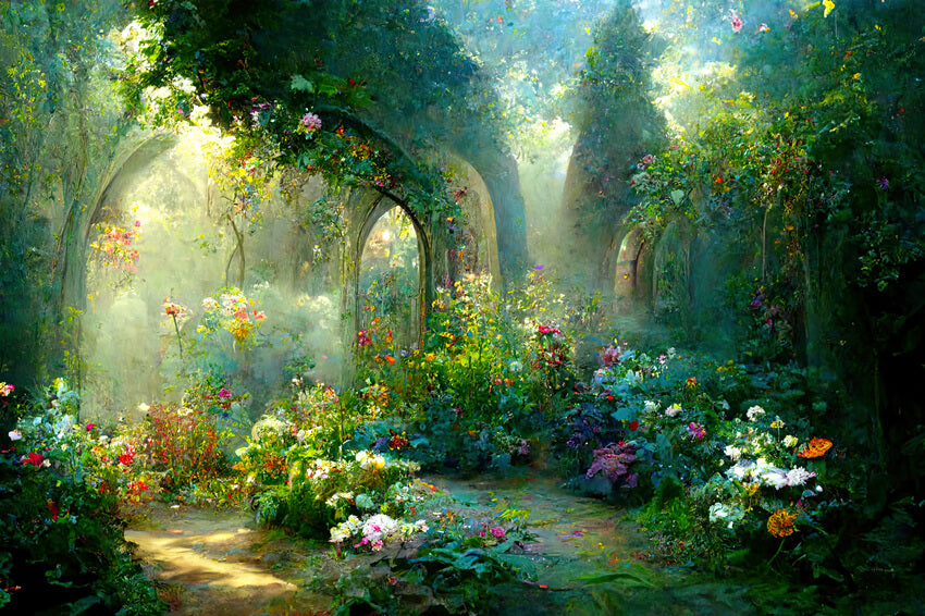 Fairytale Garden Flower Arches Photography Backdrop UK M-25