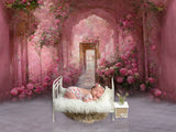 Pink Flower Corridor Painted Photography Backdrop UK M-26