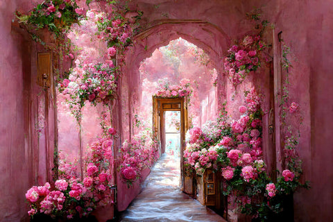 Pink Flower Corridor Painted Photography Backdrop UK M-26