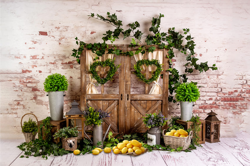 Green Plants Barn Lemon Photography Backdrop UK M-36