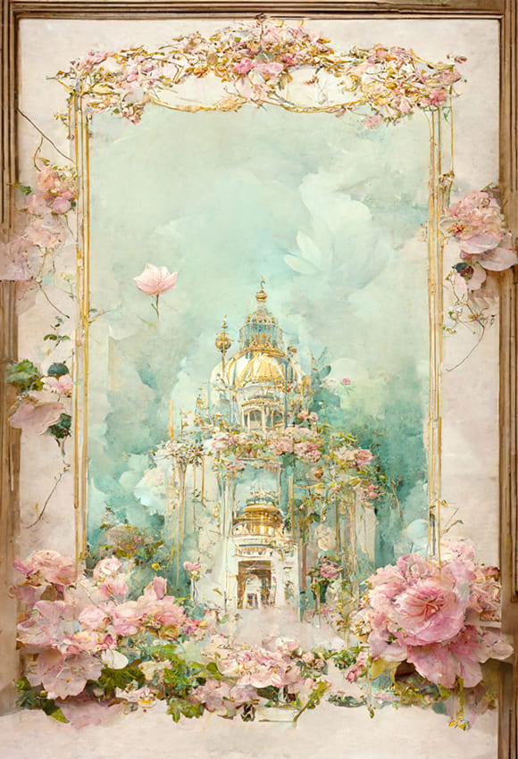 Flowers Palace Oil Painting Fine Art Backdrop UK M-38