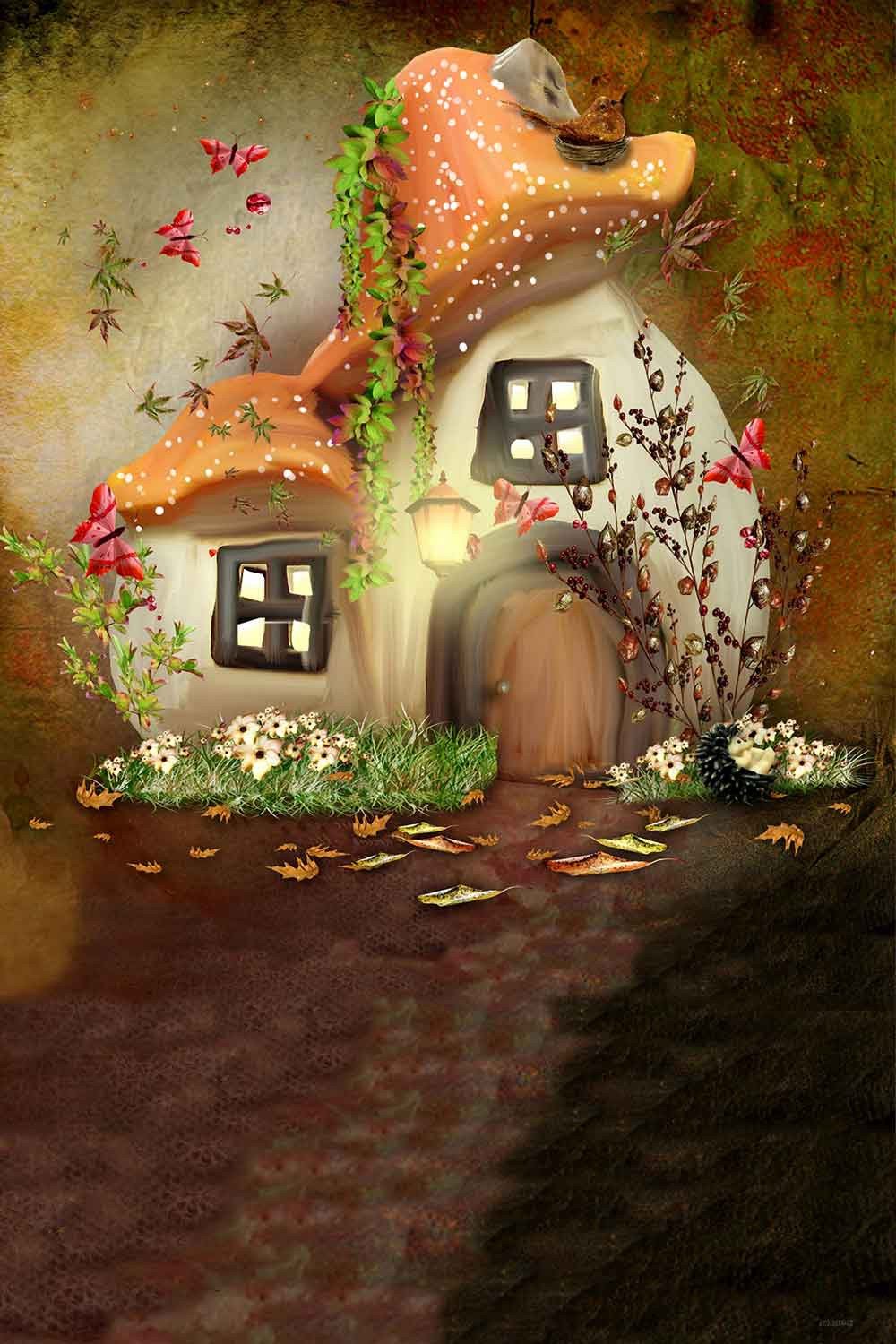 Mushroom House Fairytale Nature  Photo Backdrop N10202