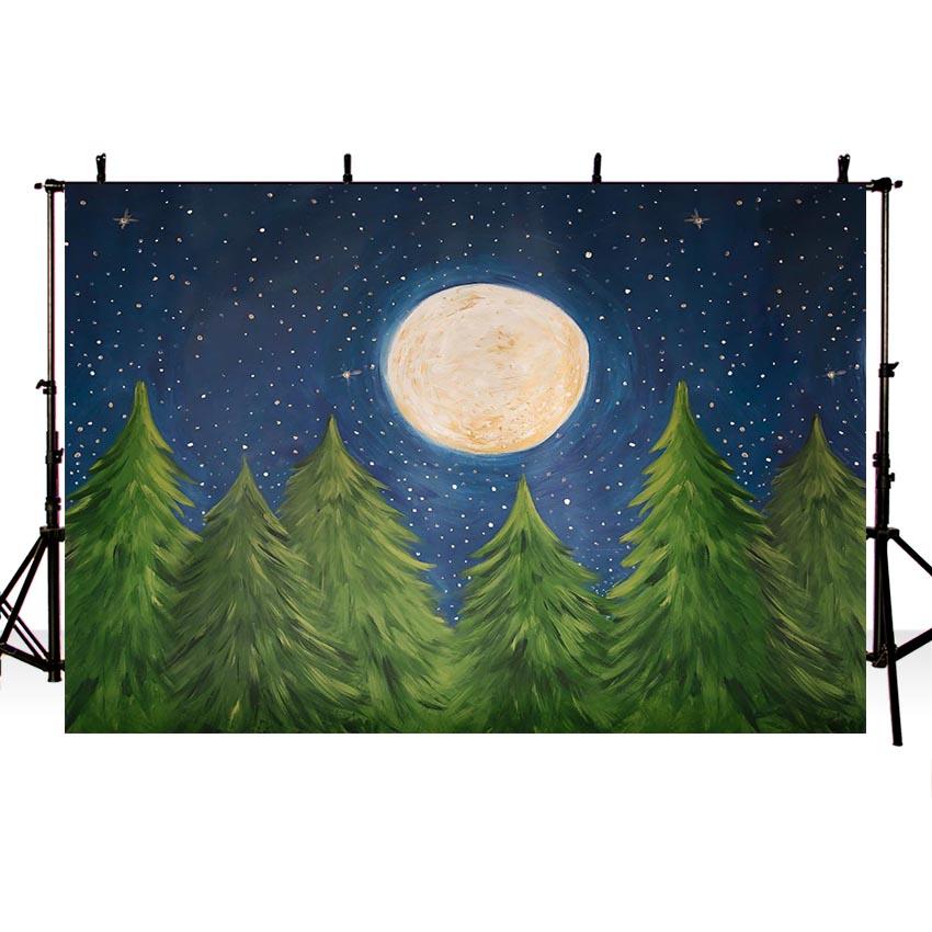 Painting Christmas Tree Moon Stars Night Backdrops for Children Photography NB-185