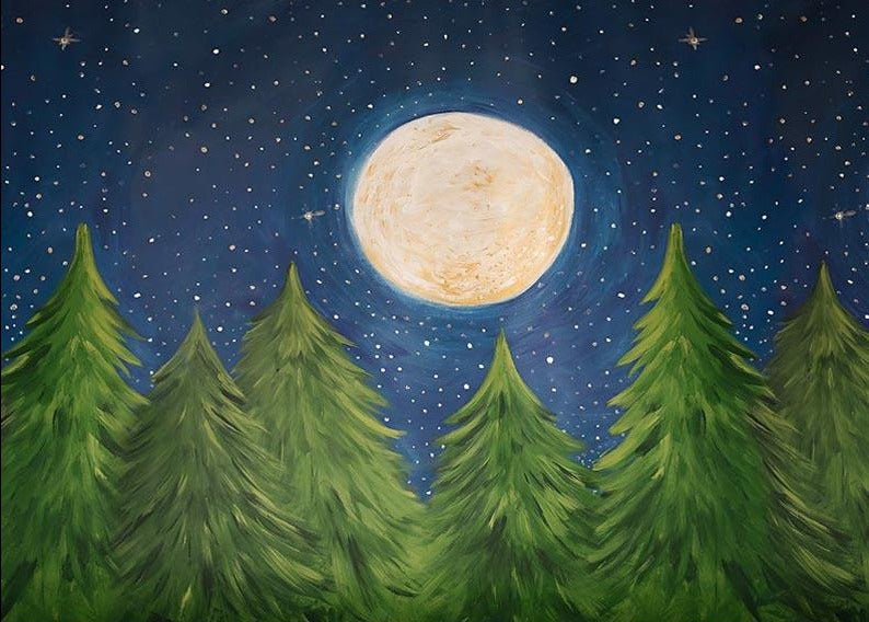 Painting Christmas Tree Moon Stars Night Backdrops for Children Photography NB-185