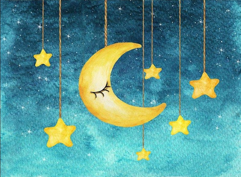 Cartoon Painting Moon and Stars Night Backdrops for Children Photography NB-189