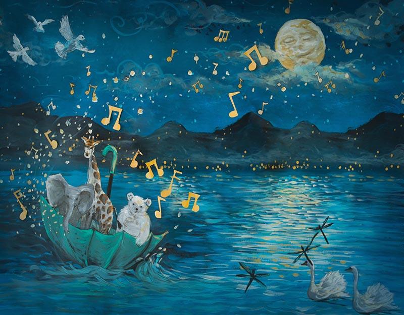 Cartoon Night Blue Lake Scene backdrop UK for Baby Photography NB-331