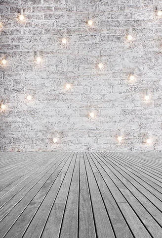 Old White Brick Wall Lights Photography Backdrop