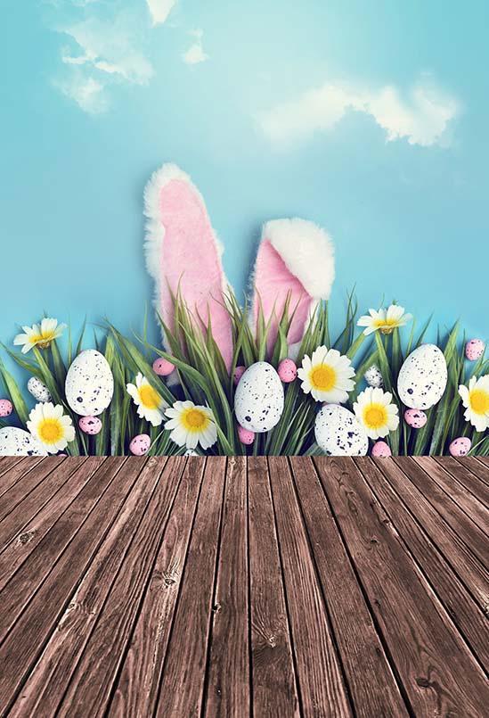 Spring Easter Eggs Flowers Bunny Photography Backdrop S-3235