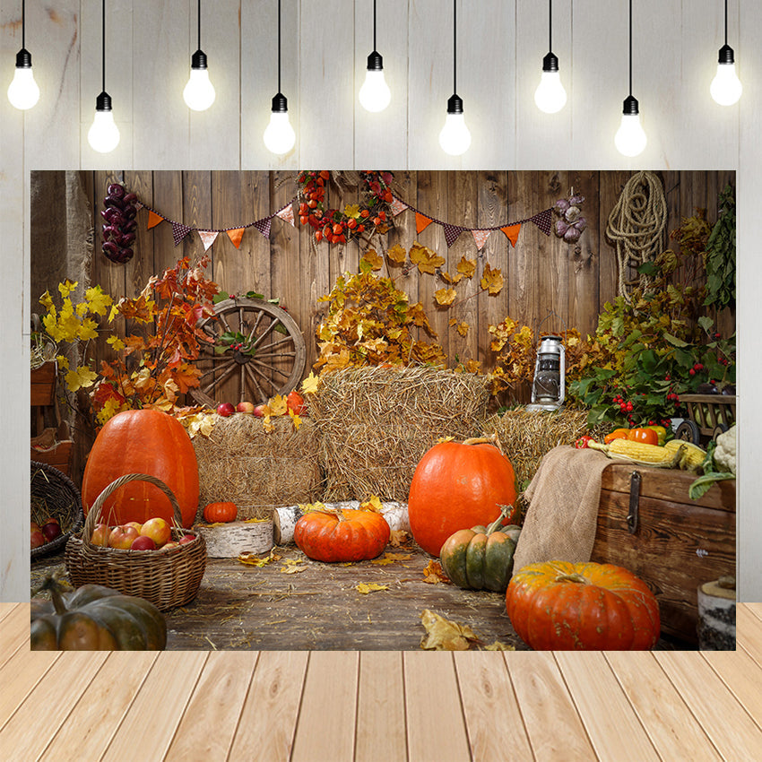 Autumn Hay Pumpkins Photography Backdrop SH-1008