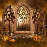 Fantasy Gothic Shrine Halloween Pumpkins Backdrop