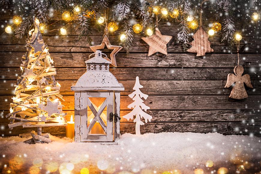 Christmas Tree Lights Wood Photography Backdrop