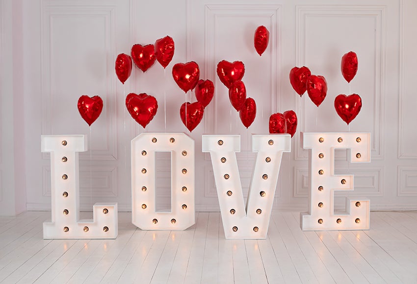 Valentine¡¯s Day Red Heart Balloons LOVE Backdrop