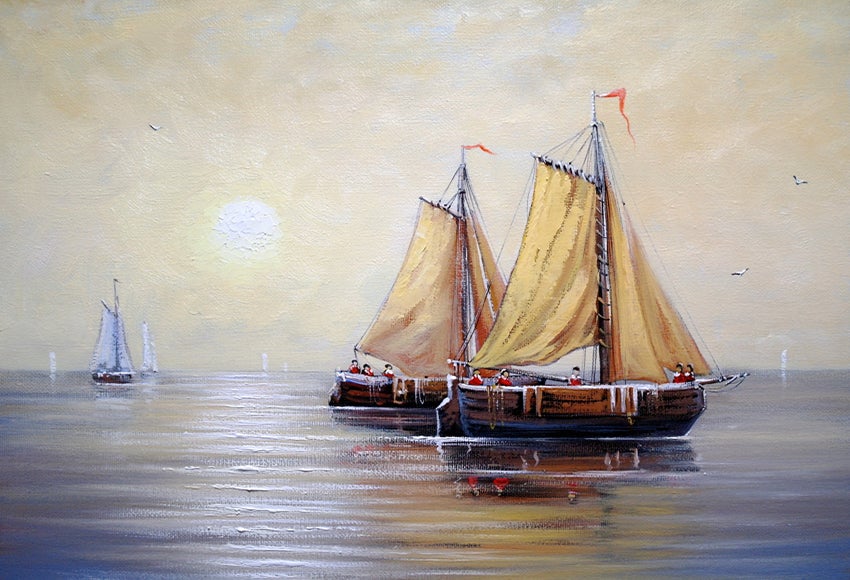 Sea Landscape Boat Oil Painting Photography Backdrop