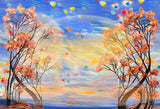 Sunset View Watercolor Painting Photography Backdrop
