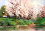 Village Spring Flowers River Backdrop for Photograpphy