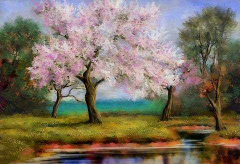 Watercolor Paintings Spring landscape Backdrop  SH-885