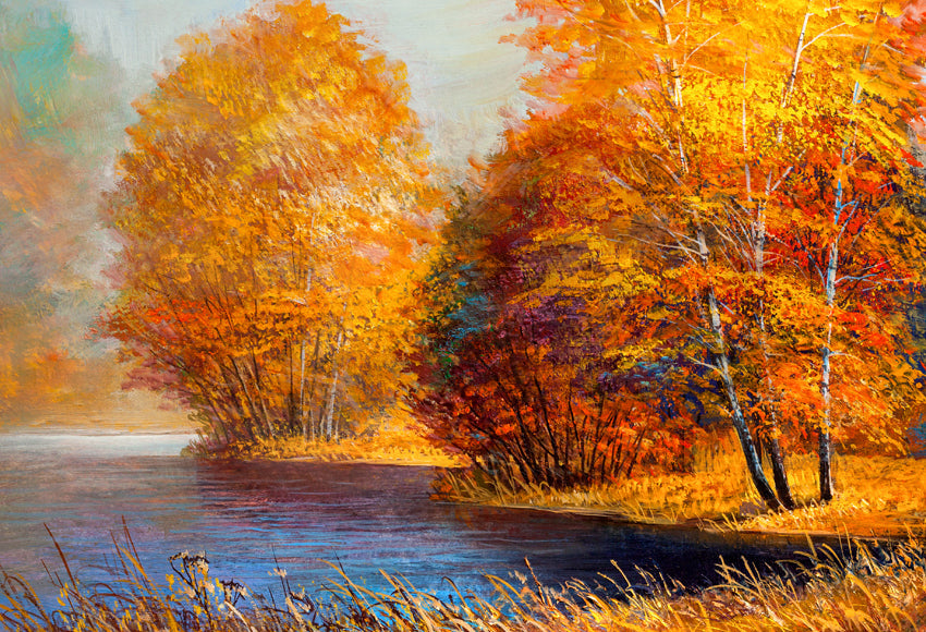 Autumn Maple Leaves Tree Scenery Paining Backdrop