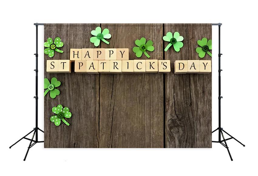 Happy  Saint Patrick's Day Green Leaves Wood Photo Backdrop UK SH169