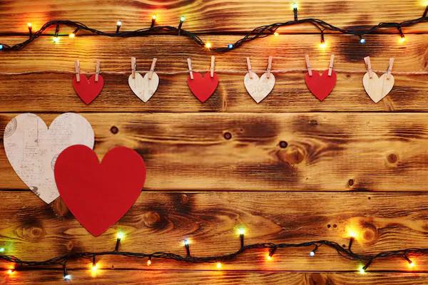 Lights Love Hearts Valentine's Day Photo Wood Backdrop SH572